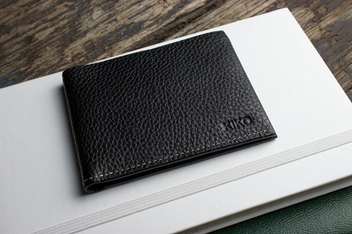 Men's Classic Leather Bifold Wallet – Pebbled Cowhide, 6 Card Slots