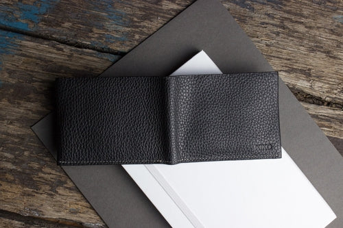 Men's Classic Leather Bifold Wallet – Pebbled Cowhide, 6 Card Slots