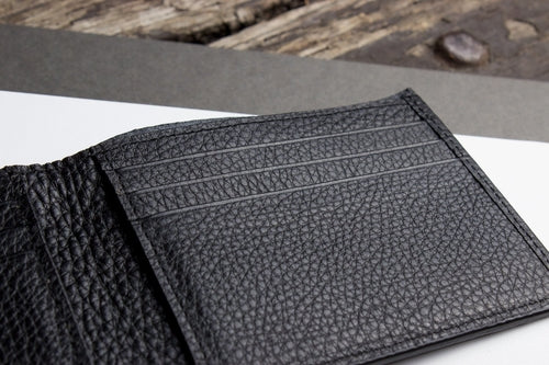 Men's Classic Leather Bifold Wallet – Pebbled Cowhide, 6 Card Slots