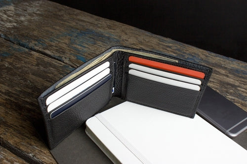 Men's Classic Leather Bifold Wallet – Pebbled Cowhide, 6 Card Slots
