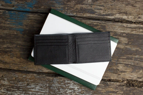 Men's Classic Leather Bifold Wallet – Pebbled Cowhide, 6 Card Slots