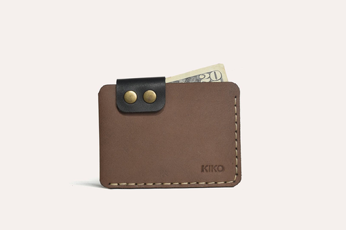 Men's Leather Card Wallet – Slim Bifold with Brass Button Closure