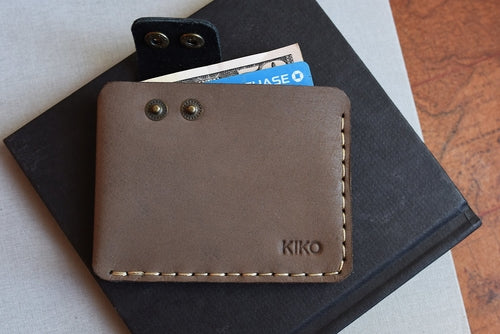 Men's Leather Card Wallet – Slim Bifold with Brass Button Closure
