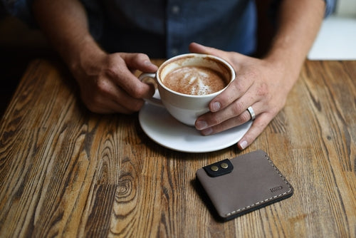 Men's Leather Card Wallet – Slim Bifold with Brass Button Closure