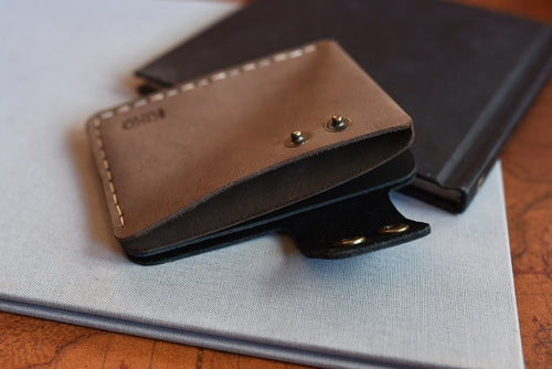 Men's Leather Card Wallet – Slim Bifold with Brass Button Closure