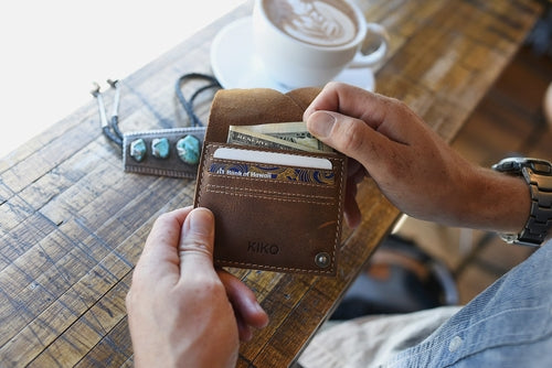 Leather Wing Fold Card Case – Slim Geometric Design, 3 Card Slots