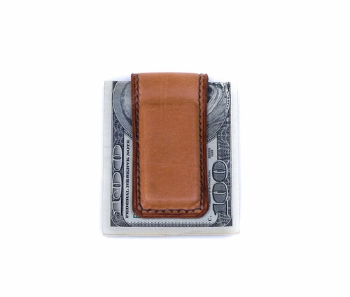 Handmade Leather Magnetic Money Clip – Full Grain, Personalised Initials
