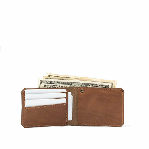 Handcrafted Leather AirTag Billfold Wallet – Fits US Dollar Bills, 7 Cards